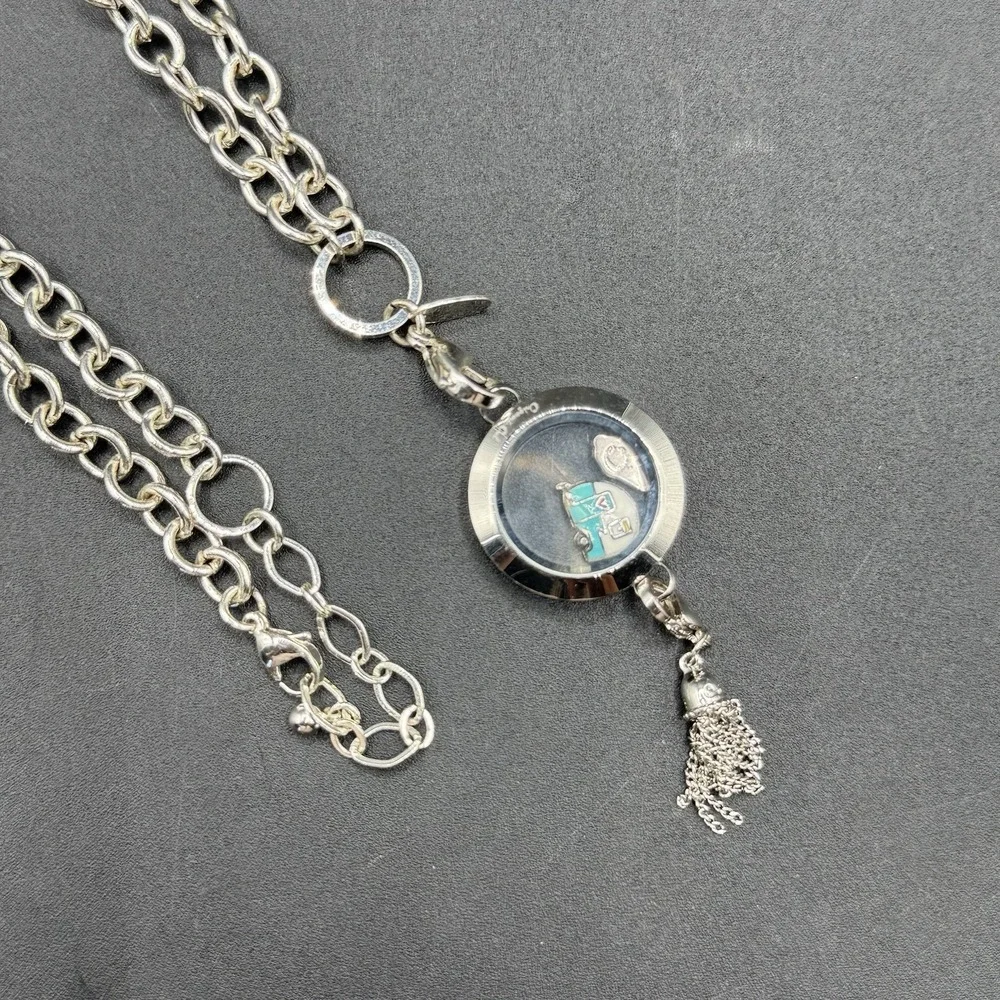 Origami Owl Living Locket Tassel Necklace Silver Chain Camper Ice Cream Charm